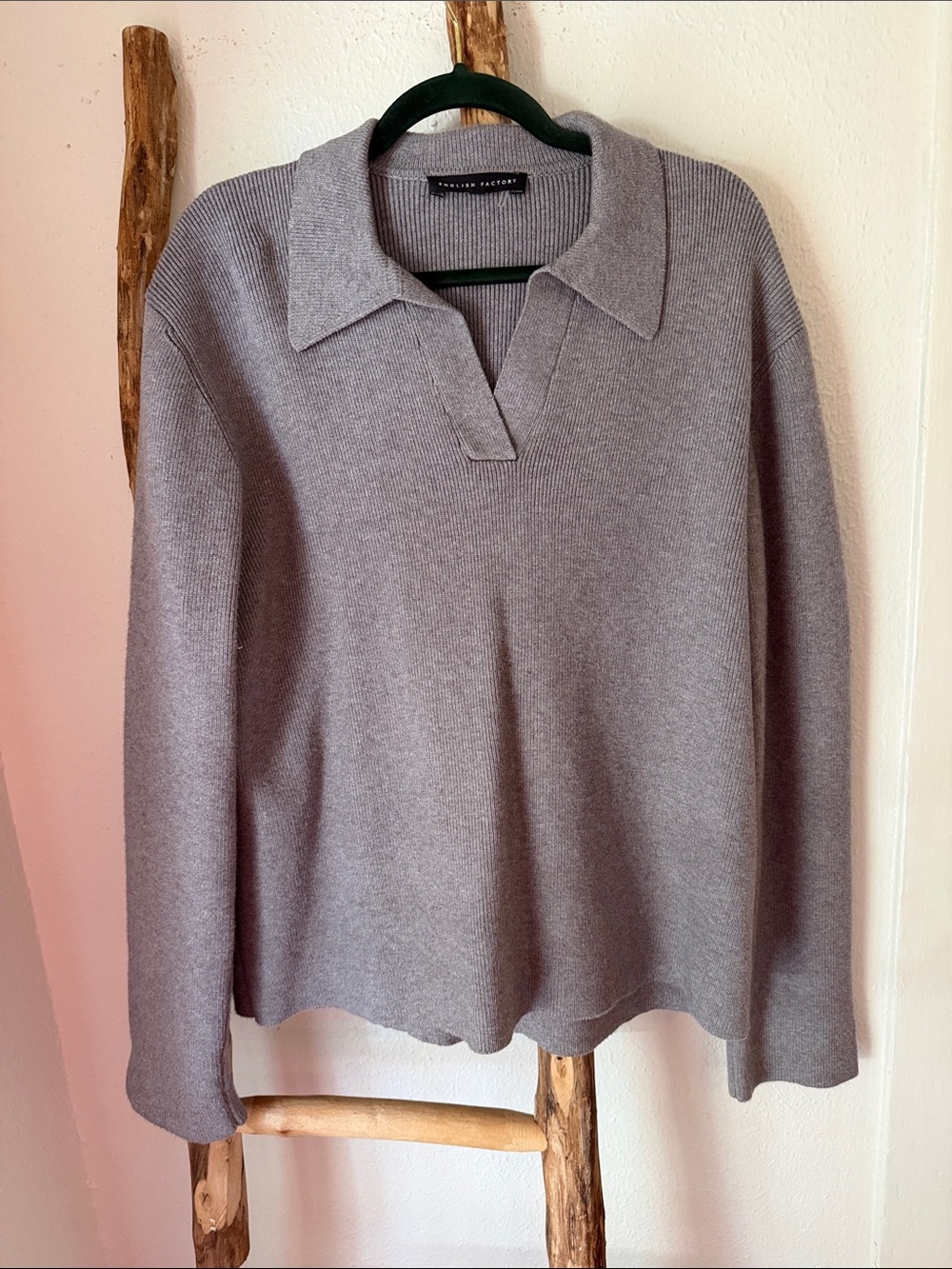 English Factory Gray Collared Knit Pullover Sweater Casual Preppy XL